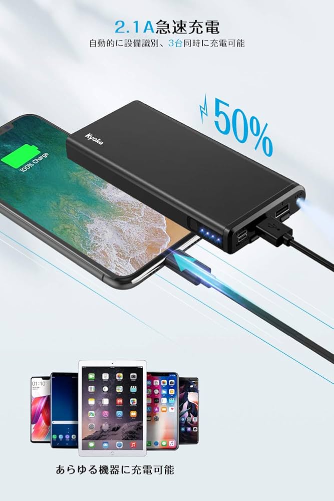 Amazon | 【最新型 & 26800mAh & 3種類のケーブル内蔵】KYOKA